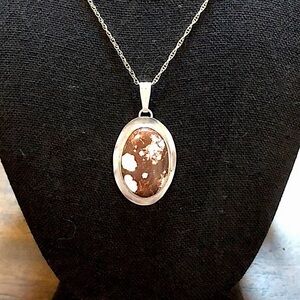 Speckled Jasper Pendant with Sterling Silver Bezel and Sterling Necklace